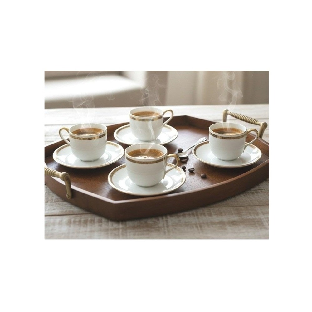 Vintage Noritake Espresso Cup Saucer Set, 8 Pcs, Porcelain Gold Greek Key Trim